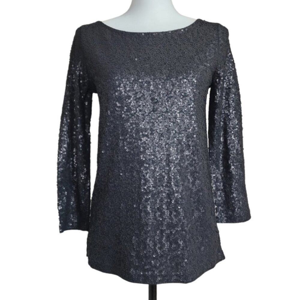 J. Crew Sequin‎ Black Boat Neck Top Size XS